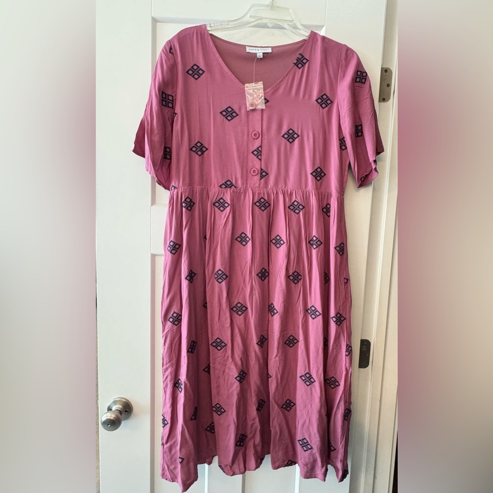 Piper & Scoot Large Purple and Navy Geometric Embroidered Dress